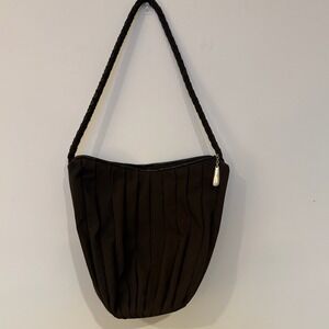 Donald‎ J Pliner Brown Pleated Shoulder Bag Braided Strap Vintage Designer Purse